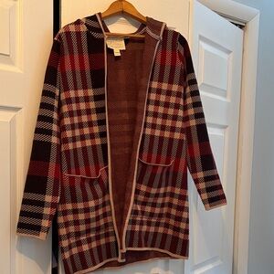 Evy's Tree Red and Brown Plaid Hooded Cardigan